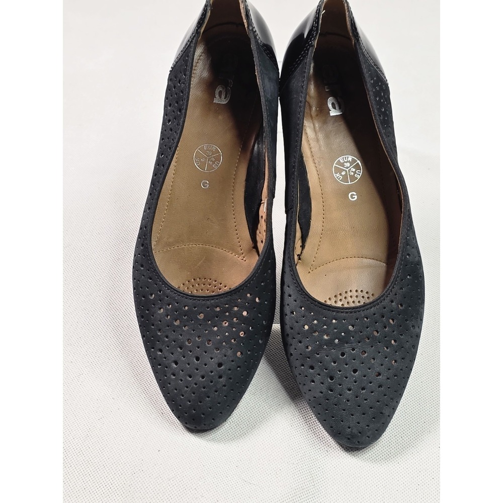 Ara Shoes Wmns 8.5 Eu 41 Black Perforated Small Heel 1.25" Pump Ballet Portugal